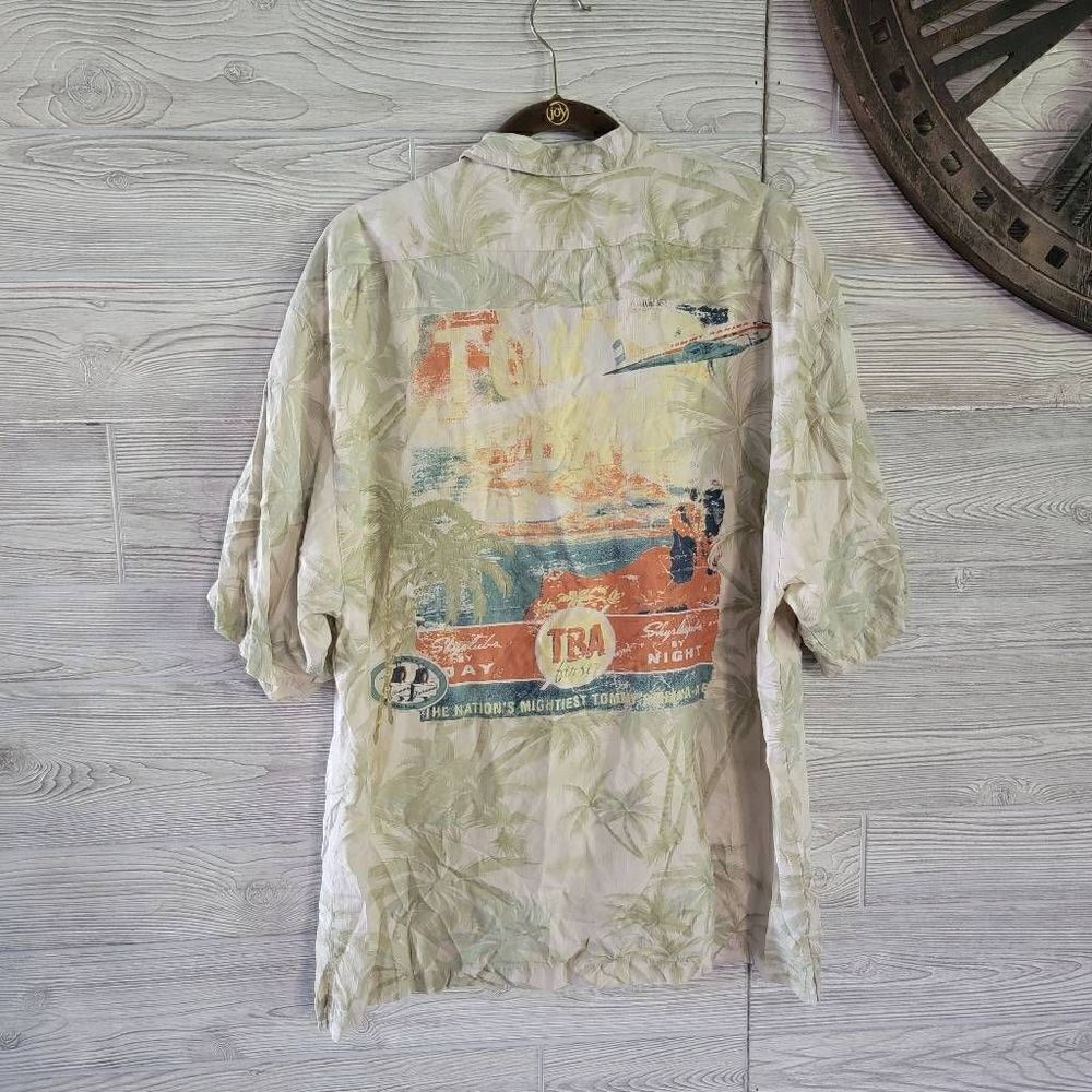 Tommy Bahama Graphic Air Travel Hawaiian Silk SZ XL Camp Shirt